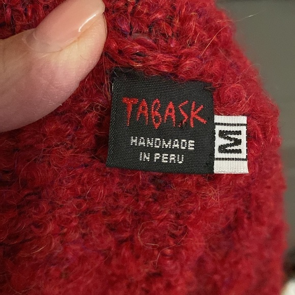 Tabask Womens M Long Alpaca Wool Cardigan Sweater thick knit Buttons Red Pockets - Picture 9 of 10